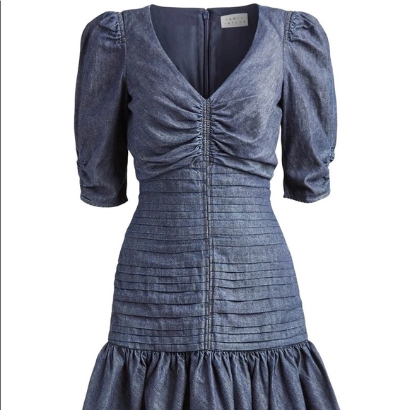 Tanya Taylor Pansy Ruched Dress Denim 